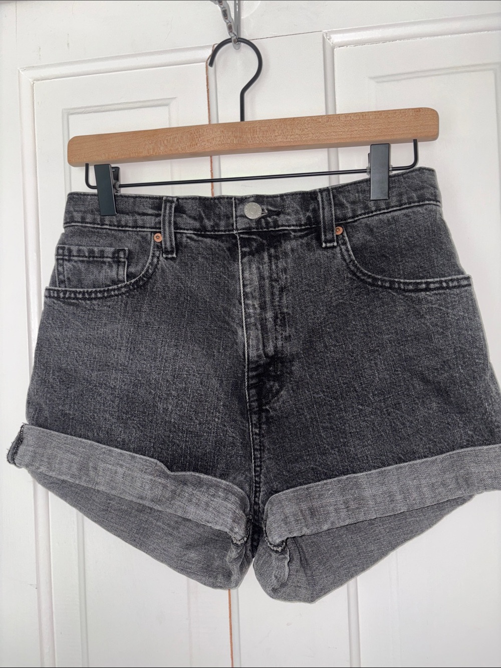 BDG urban Outfitters Black Washed High-Rise Rolled Hem Denim Shorts